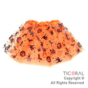 POLLERA TUTU INFANTIL BRUJA NARANJA Y NEGRO HALLOWEEN DE 30 CM DE LARGO